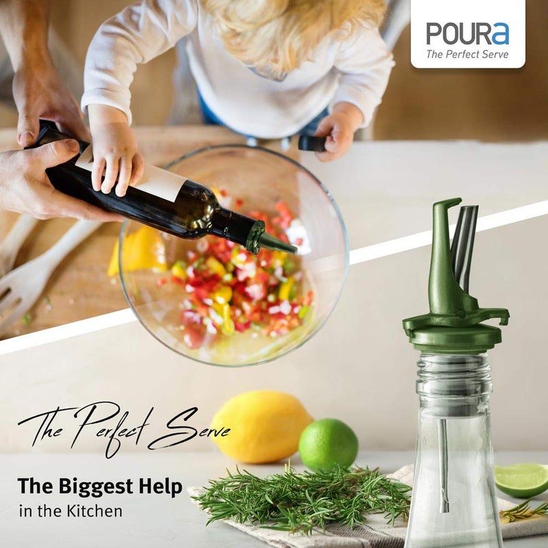 Poura BPAâ€‘Free Olive Oil Bottle Spouts, Leakproof Olive Oil Dispenser Spout with Hygienic Oneâ€‘Hand Open/Close, Dust Cap & Screen Alternative, 2â€‘Pack Green - Image 5